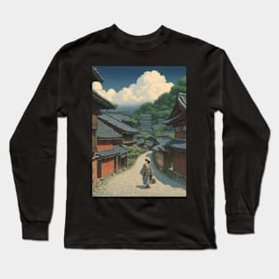 all road goes to tokyo kawase hasui style art japan Long Sleeve T-Shirt